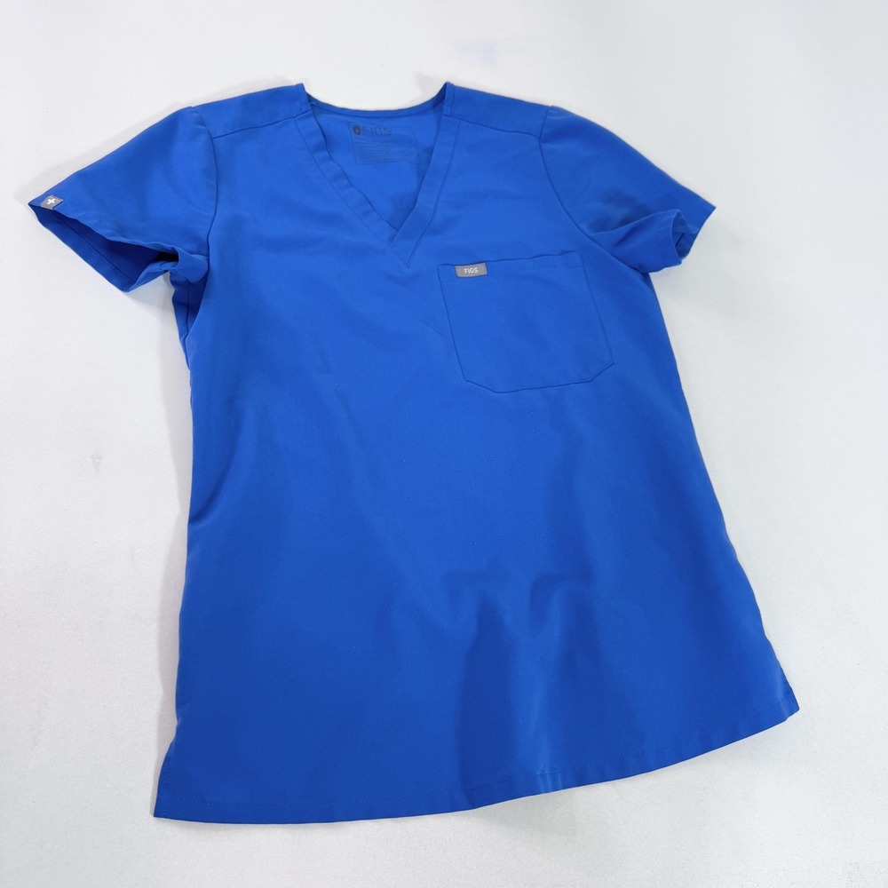 FIGS Scrub Top Womens Xs Blue V Neck One Pocket Stretch Short Sleeve